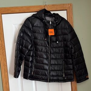 NWT Andrew Marc Shiny Black Hooded Puffer Jacket XXL